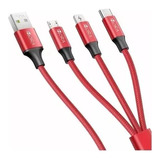 Cable Usb C 3 En 1 Para Ip V8 Tipoc Cable 1m 2.1a Cab259 Red