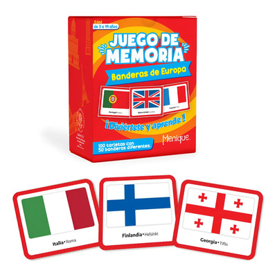 Menique. Memorama De Banderas De Europa En Español 100 Cartas 50 Pares