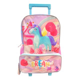 Mochila Carro Lesedife Escolar 16'' Niña Jardín Style 3d Color Unicornio Aqua Diseño De La Tela 94.20605.2