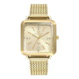 Relogio Technos Feminino Dourado Quadrado 2036mme/4x