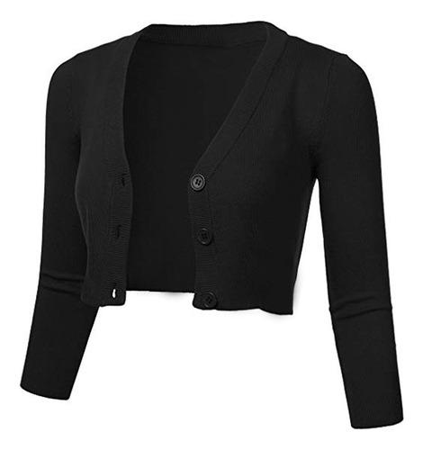 Cárdigan Tipo Bolero Corto Con Mangas 3/4 Para Mujer, Color