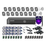 Kit Seguridad Hikvision Dvr 16ch + 16 Camaras 2mp Color Vu