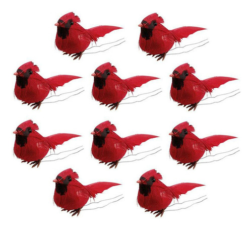 Generic, 10 Piezas De Pájaros Cardinales Rojos Artificiales