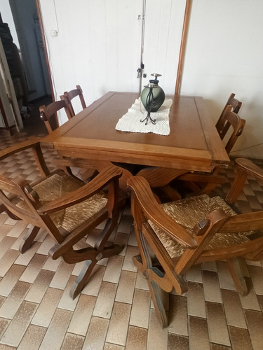 Juego De Comedor Vasco Provenzal Extensible Madera De Roble