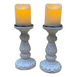 Juego X 2 Candelabros 26cm Porta Velas En Vidrio Importados