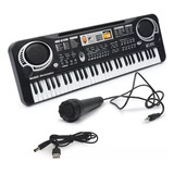 Teclado Organeta Piano Electrónico 61 Teclas Micrófono Usb Color Negro 110v