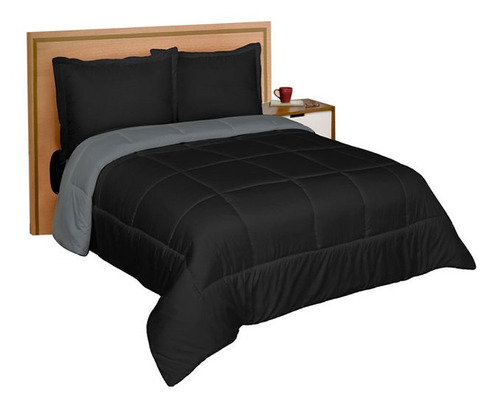 Edredón Duvet Con Relleno King Size Negro Dos Vistas Pizarra