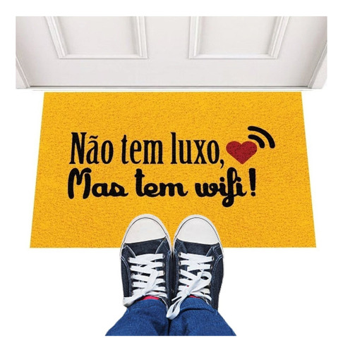 Tapete Capacho Não Tem Luxo, Mas Tem Wifi 60x40 Divertido Cor - Desenho Do Tecido Trama Vinílica 13mm