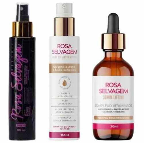  Kit Rosa Selvagem Óleo Clareador + Ácido + Sérum Lifting