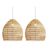 2 Pendente Fibra Natural Rattan Rustico Palha Bali  Nat15