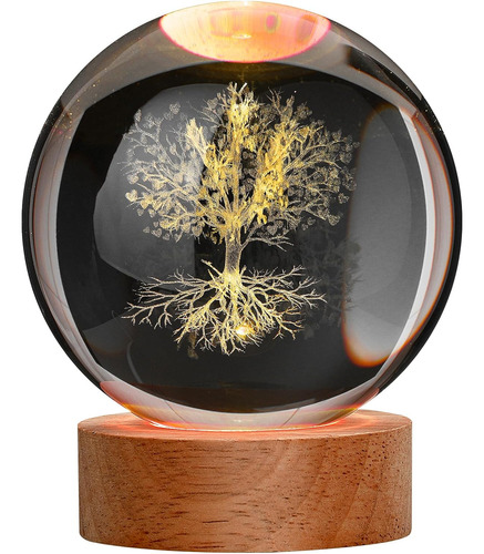 Esfera De Cristal Galaxia 3d Con Base Led - Arbol