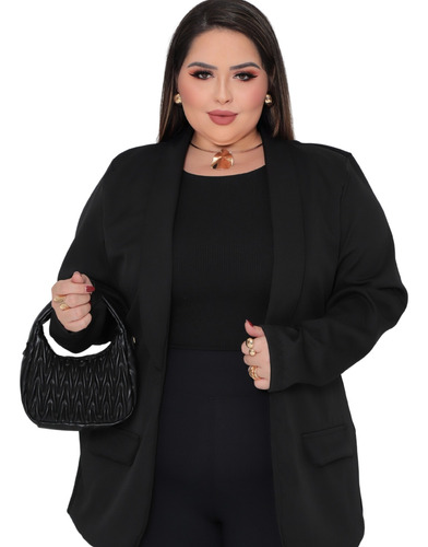 Blazer Feminino Alfaiataria Plus Size Casaco Social Longo