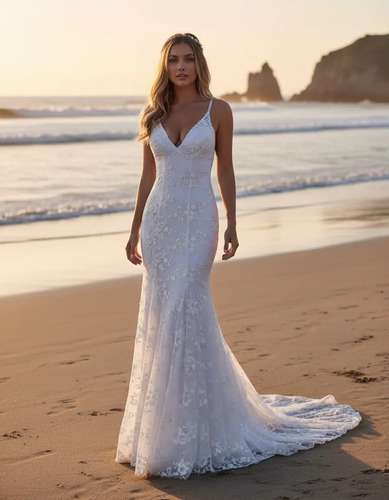 Vestido De Novia De Encaje Bordado Princesa, Boda Civil