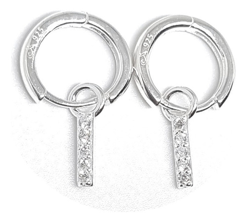 Aros Huggies 12mm Con Dije Letra Inicial I Cubic Plata 925