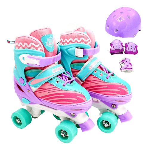 Patins Roller Menina Kit De Proteção Ajustável Tamanho 30 33