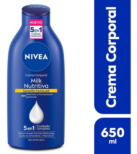  Crema Corporal Nivea Milk Nutritiva Piel Extra Seca 650ml