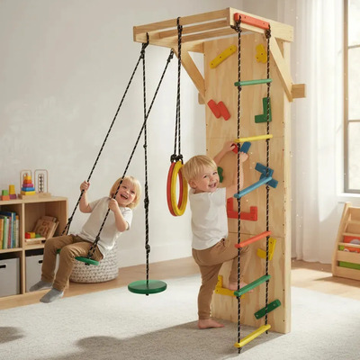 Muro Escalar Niños Estilo Montessori Con Arnes De Seguridad Marrón | Meses sin interés