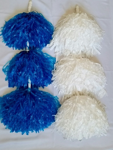 Pompones Motas 3 Pares Blancos Ó Azules Porristas 