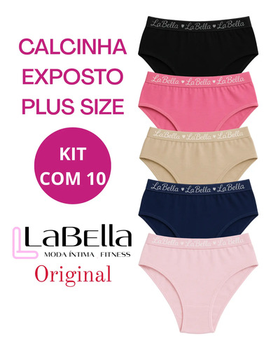 Kit 10 Calcinhas Plus Size De Algodão Cós Alto Ref: C-29