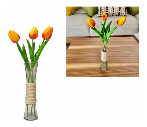 Florero Para Decoración + 3 Tulipanes De Regalo 35 Cms