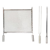 Kit Grelha Expandida Inox 40x60 Espetos Duplo E Espada 50cm