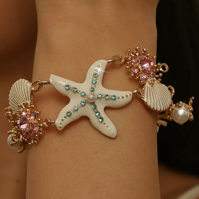 Pulsera Con Dije De Estrella De Mar Y Conchas Para Mujer Blanco