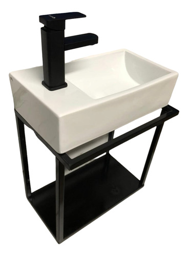 Gabinete Empotrable Metalico Negro Flotante+lavabo+accesorio