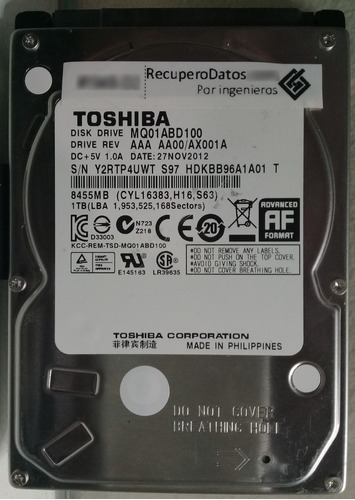Disco Toshiba Mq01abd100 1000gb Sata 2.5, 3048 Recuperodatos