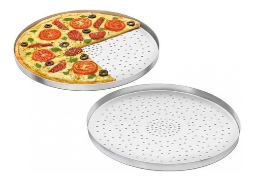 Kit 02 Formas De Pizza 35cm Com Furos Em Alumínio