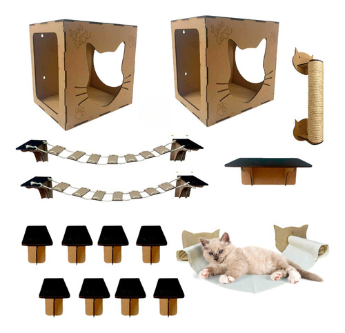 Playground Para Gatos Parede 15 Pcs Casinha Arranhador Rede