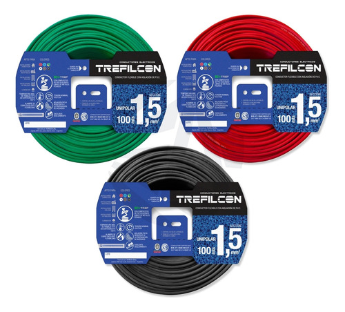 Cable Trefilcon 1.5mm Pack X3 Negro+rojo+verde/ama X100mt Ea