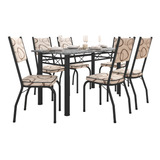Sala De Jantar Mesa Diana Com 6 Cadeiras Granito 1,40m Cedro