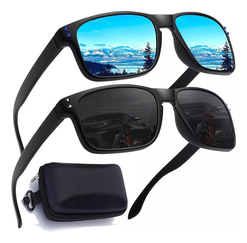 2 Piezas Gafas De Sol Polarizados Para Hombre Protección Uv Color Negro Color De La Lente Blue/black Color Del Armazón Negro