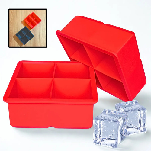 Kit 2 Forma Gelo Silicone 4 Cubo Grande Papinha Drink Whisky