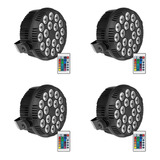 Kit 4 Refletores Led Mini Slim 18 Leds Rgb 3w Efeito Strobo