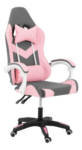 Silla Gamer Ergonomica Onof Reclinable Escritorio Giratoria Color Rosa/gris