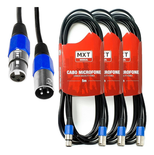 Kit 3 Cabo Microfone Balanceado Xlr Canon Macho Femea