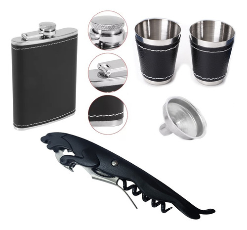 Licorera Whizkera Acero Inox 9oz +copas+ Embudo + Corchos