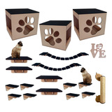 Playground Para Gato Nicho 17pcs Mdf 6mm Arranhador Parede 