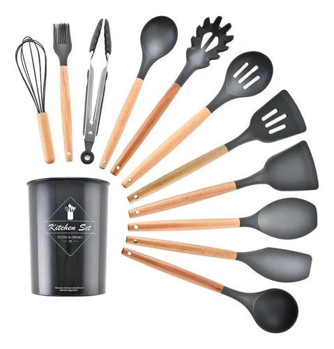 Kitchen 12 Peças Utensilios Set Holder Cor Preto