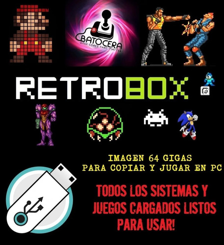 Imagen Batocera 64g Booteo Pc Emuladores Roms Usb+regalo