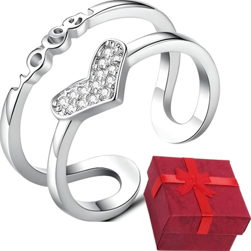 Anillo Plata 925 Mujer Corazón Regalo Joyas Ajustable Pareja