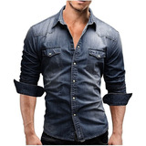 Camisa Vaquera Hombre Manga Larga Retro Slim Fit [u]