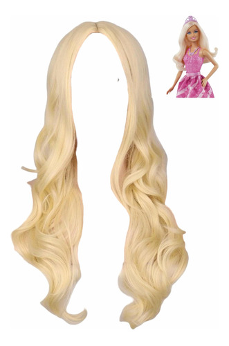Peluca Para Disfraz De Barbie Larga De Fibra Natural