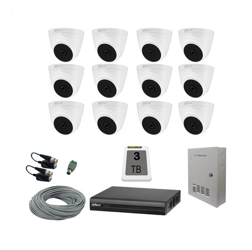 Kit 12 Camaras Dahua  Domo 2mpx Dvr 16 Ch Disco 3tb Cctv