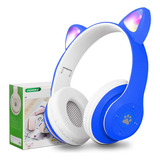 Audifonos Orejas De Gato Bluetooth 5.1 Led Diadema Ninos Color Azul