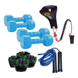 Kit Sport Maniac Set Pesas Azules + Soga + Tobilleras 2kg