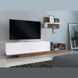 Rack Home Theater Tv Portas Prateleira Branco Marrom Madeira