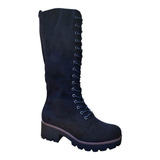 Botas Largas Bucaneras De Gamuza Mujer Casual Negro - 7131