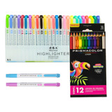 Kit 25 Marcatextos Tipo Midlinear + 12 Colores Prismacolor